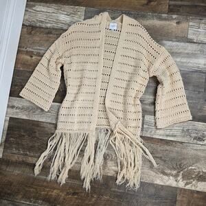 Fringe Boho Open Knit Cardigan Sweater Oversized Small Gilli